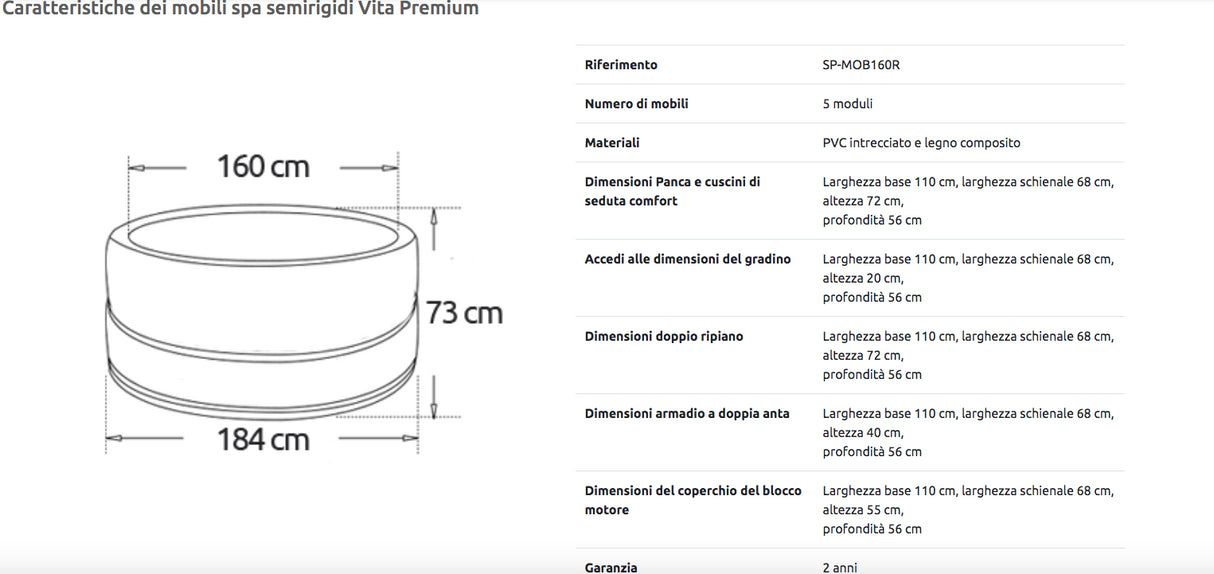 Mobili per Spa Vita Premium 160 Cod. SP-MOB160R