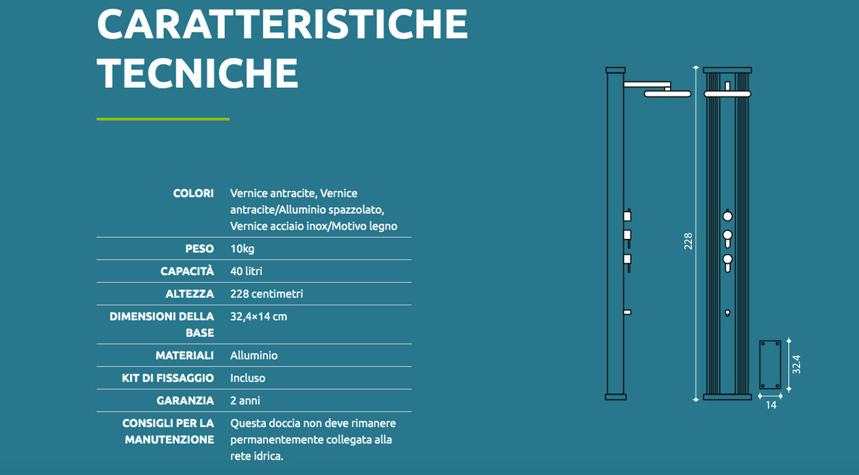 Doccia ibrida Dada Straight 40 Litri Antracite