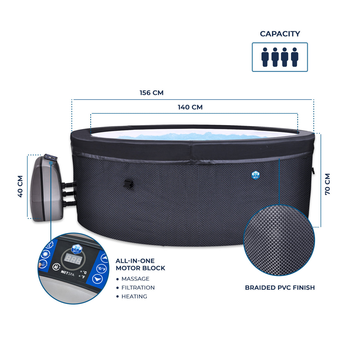 Net Spa Vita 4 Posti con mobili Pareti Isolanti In Schiuma Da 8cm Cod. SP-VIP140/MOB2