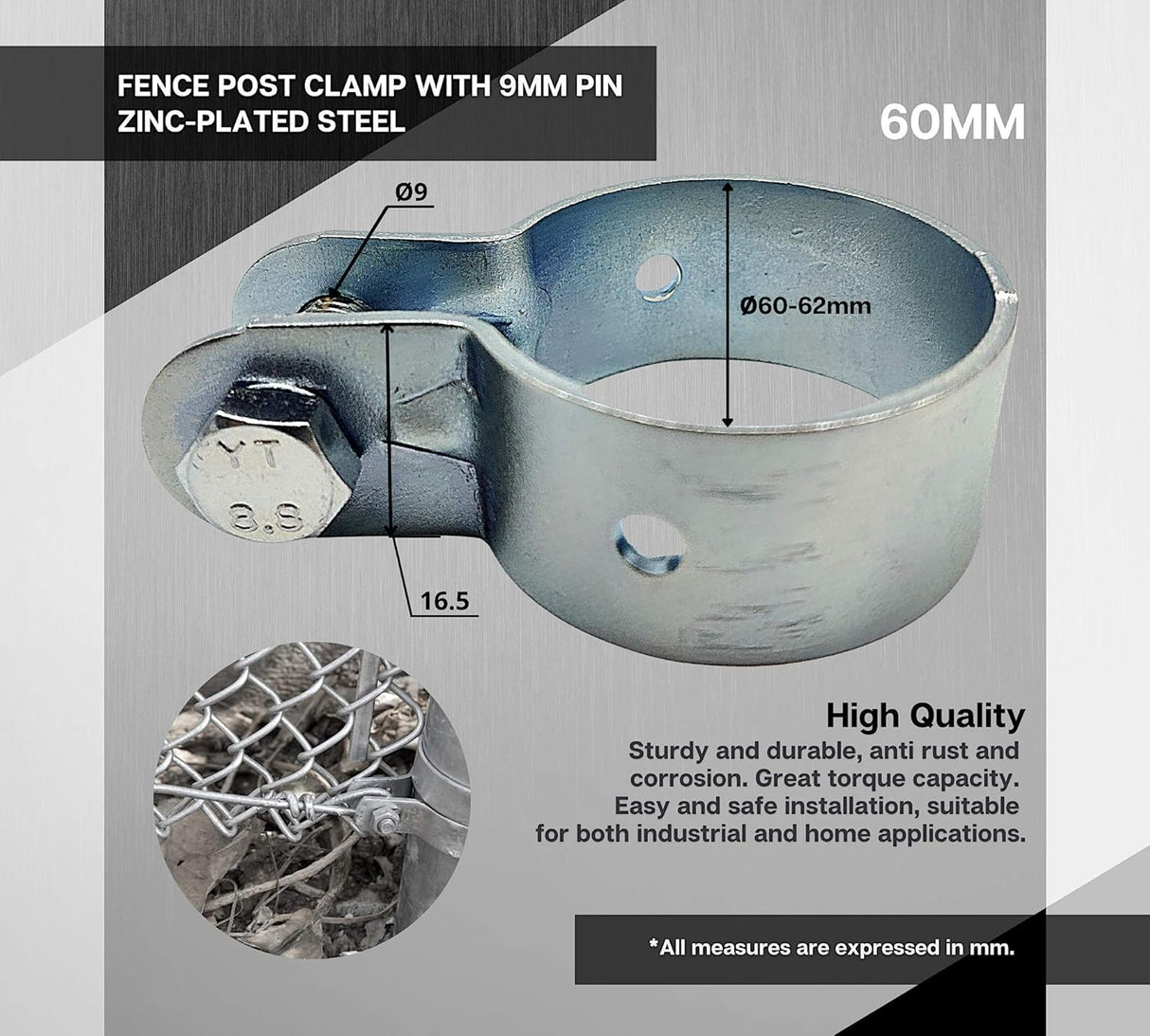 Collare saetta cravatta per fissaggio palo recinzione 48 mm zincato