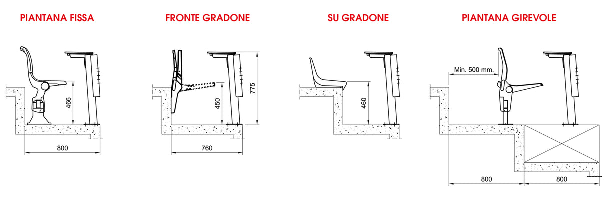 Sedute per postazioni giornalisti mod. CARAVAGGIO su Panca girevole