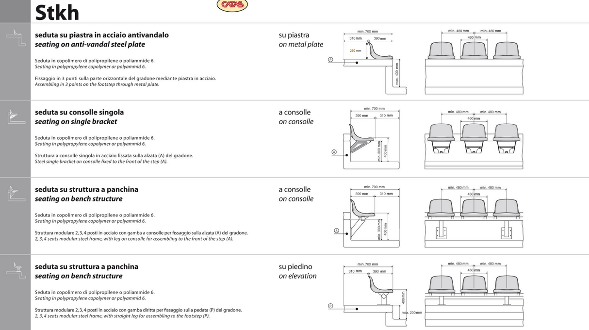 Seduta a scocca mod. STKH polipropilene per tribune ed aree sportive BERICAP