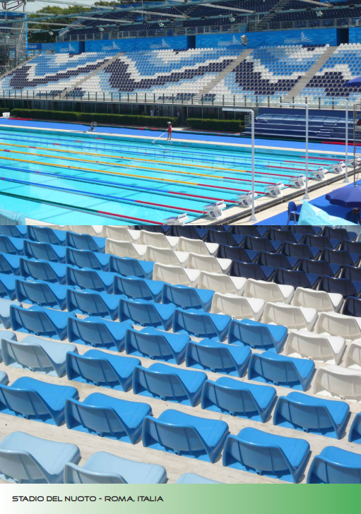 Seduta monoblocco per stadio e impianti sportivi M2000 versione ANTI-UV