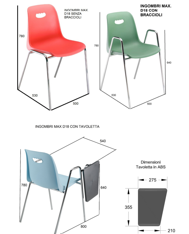 Scocca con schienale per tribuna e sedie D18 Seduta per spazi collettivi