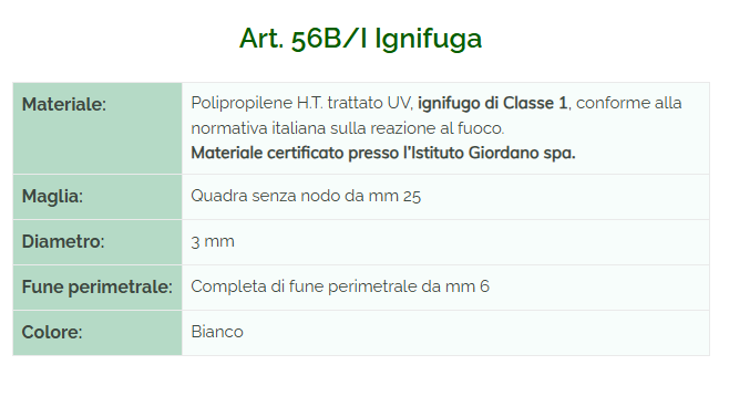 RETE ANTICALCINACCI Art. 56B/I IGNIFUGA