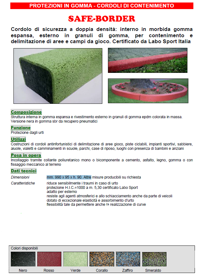 Cordoli di Sicurezza a doppia intensità SAFE-BORDER Protezioni sportive