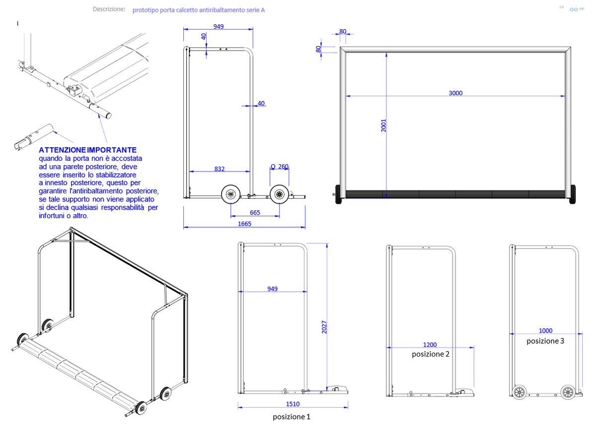 Coppia porte da calcetto 3m x 2m Antiribaltamento Anti ribaltamento