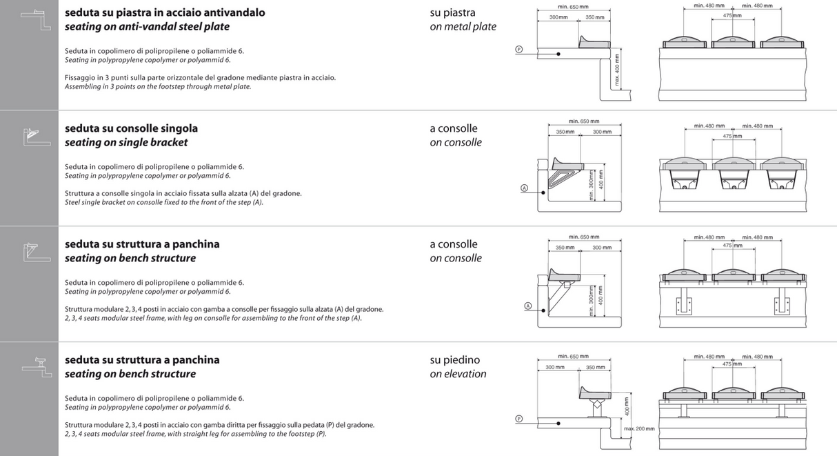 seduta a scocca STKL per tribune e aree sportive ANTI UV costo cadauna