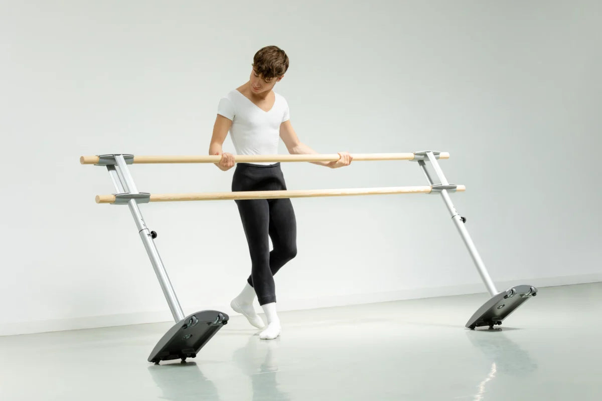 Sbarra danza mobile modello Royale dinamica ballet con altezza regolabile sbarra da 5 metri con 3 supporti