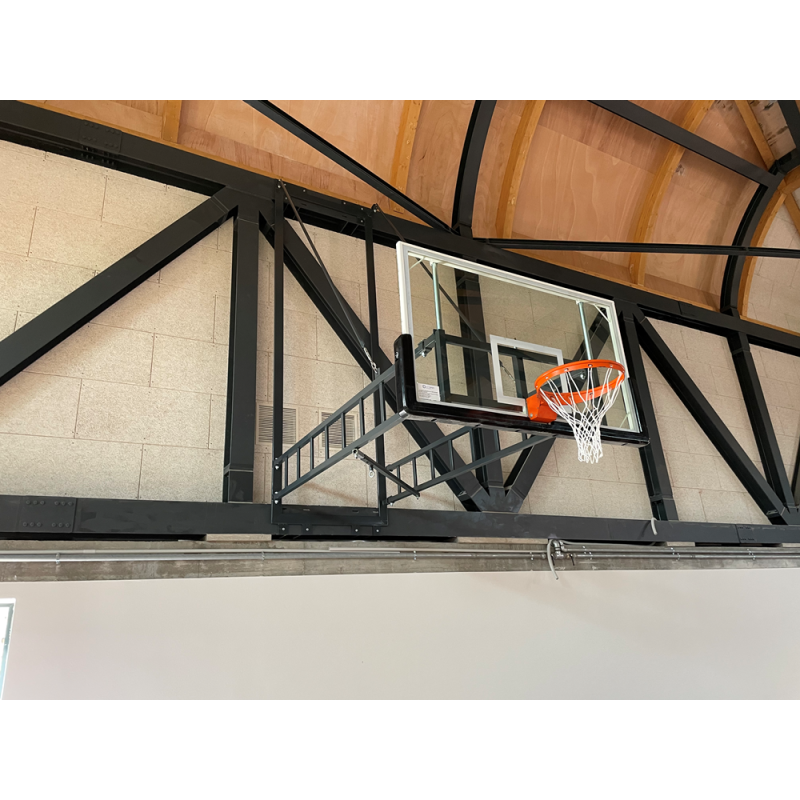 Impianto basket accostabile a parete Art. B 905 tabelloni legno Omologato TUV secondo Norma UNI EN 1270 sbalzo 320cm