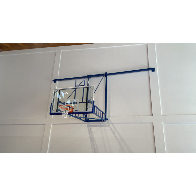 Impianto basket accostabile a parete Art. B 905 tabelloni legno Omologato TUV secondo Norma UNI EN 1270 sbalzo 320cm