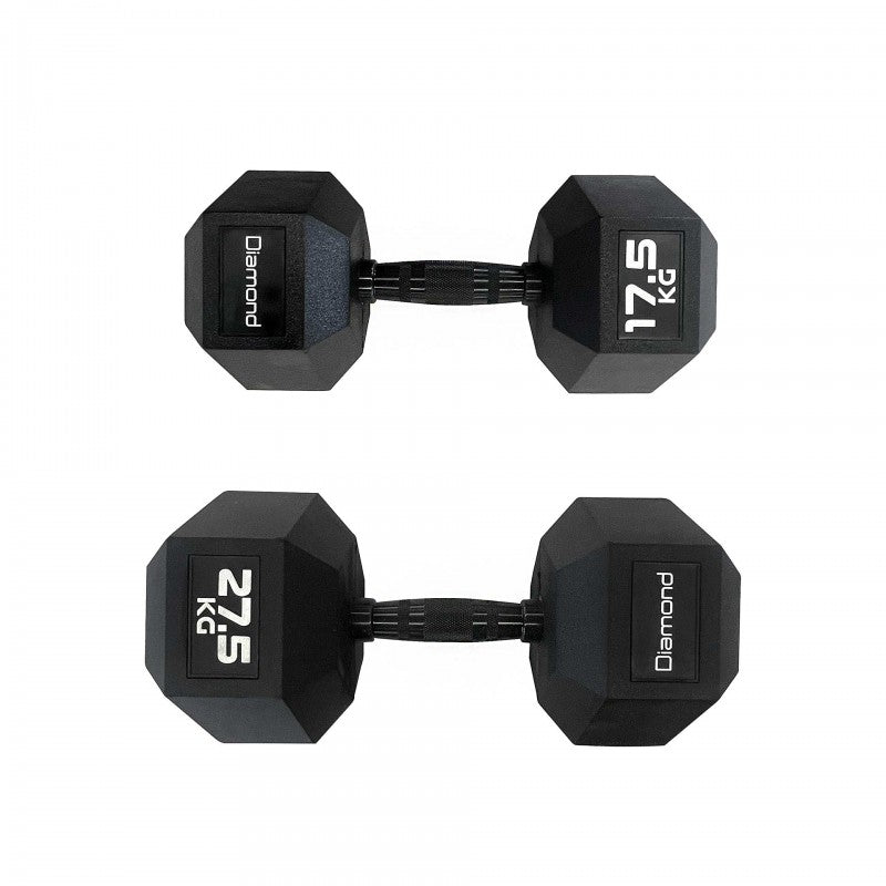 Set 4 coppie Manubri Gommati Esagonali Black Oxide da 22,5 a 30 Kg Diamond Cod. MGED-B22,5-30