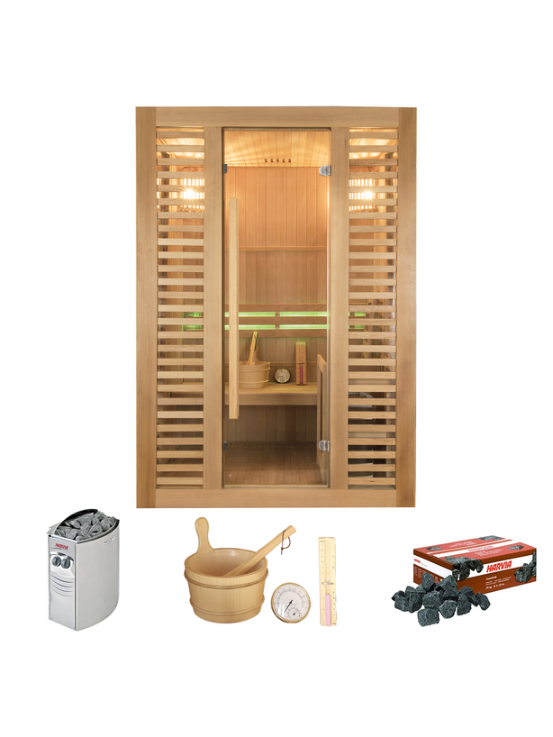 Sauna a vapore Finlandese mod. VENETIAN 2/3 posti Pacchetto completo 4,5kW Black Wall HL-VN03R-PKLX