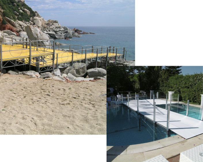 Solarium Modulare M.O. (Progetto Modulare del sistema montante del Palco Modulare che consente la realizzazione di piattaforme perfette, anche in posizioni impervie o con forti dislivelli)