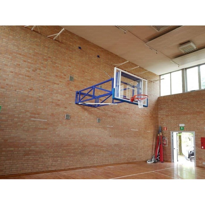 Impianto basket art 4265 pieghevole a libro tabellone in legno sbalzo 320cm
