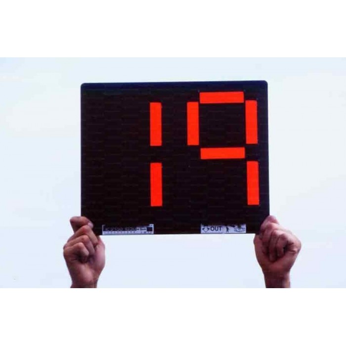 Segnalatore cambio giocatori bifacciale, con 2 cifre componibili manualmente da 0 a 9, colore giallo e arancio