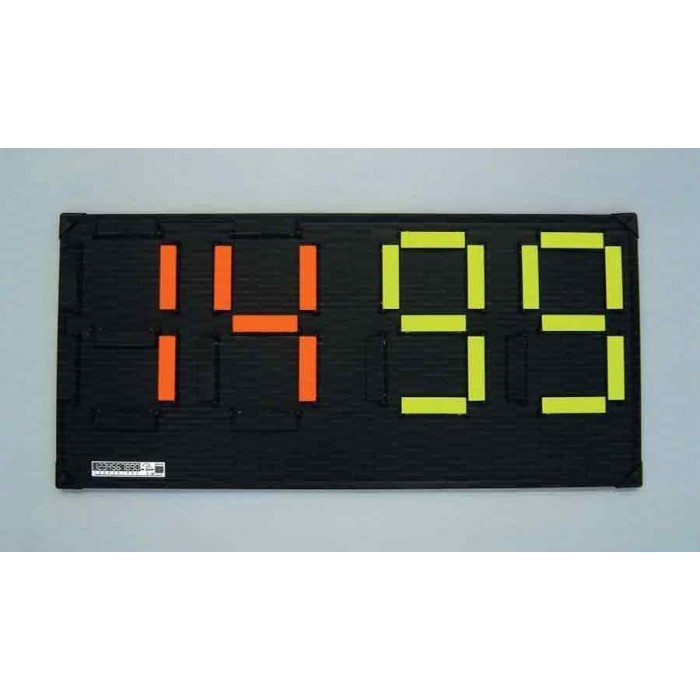 Segnalatore cambio giocatori bifacciale ART 6416 con 4 cifre componibili manualmente da 0 a 9, colore giallo e arancio