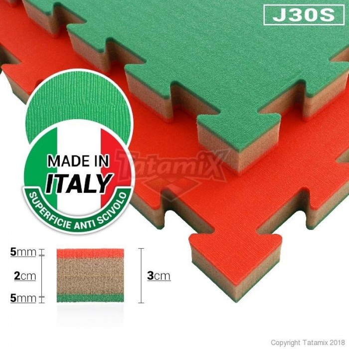 Tatami Bambini Multidiscipline J30S 100x100x3cm Rosso-Grigio-Verde Quantità minima per la vendita 4 Moduli
