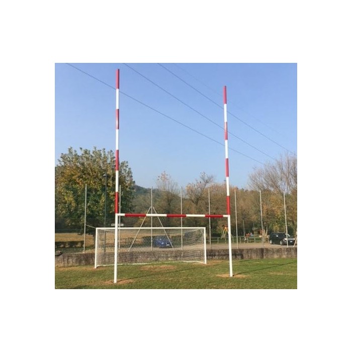 Porte Rugby regolamentari profilato alluminio sez  tonda verniciate bianco con fasce rosse Art. M990/1 bis mt. 15 FT