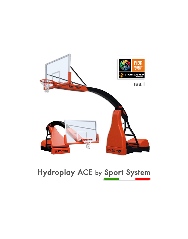 IMPIANTO BASKET Hydroplay ACE mobile su ruote, sbalzo cm 325 omologato FIBA per competizioni di 1° livello S04100