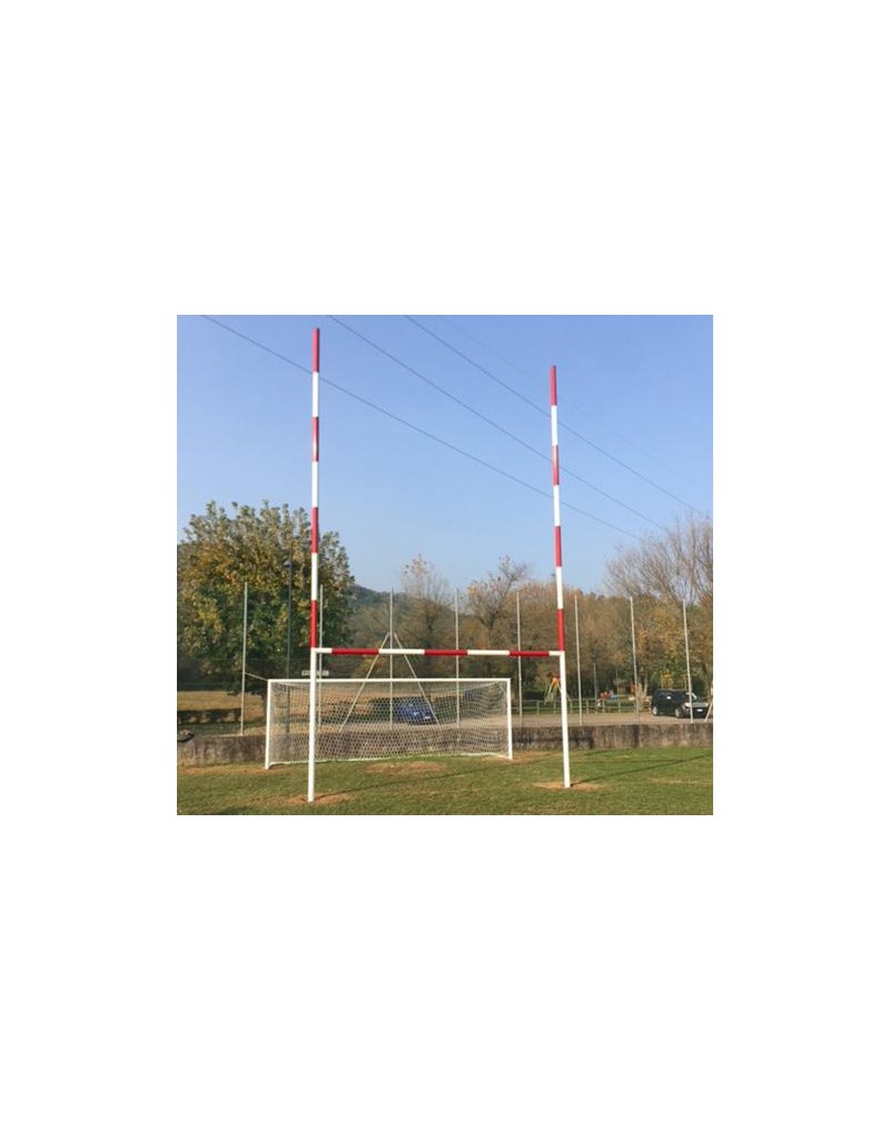 Coppia porte rugby Art. M990-1 mt. 10 fuori terra con fasce colore rosso