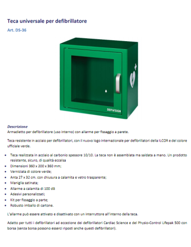 ARMADIETTO per defibrillatore UNIVER IN ACCIAIO PER ANTA FINES CHIUSURA MAGNETICA,