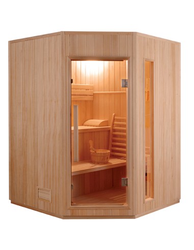 Sauna A Vapore Finlandese tradizionale Zen angolare 3-4 Posti 4.5kW Black Wall SN-ZEN3CPKLX