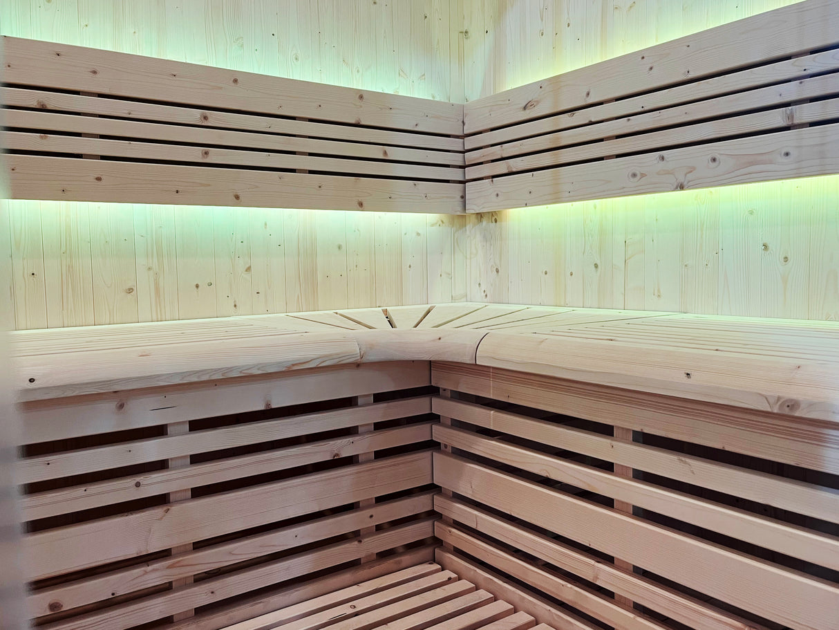 Sauna a vapore Finlandese mod. UTOPIA 4 posti Pacchetto completo 6kW stufa e pietre comprese  HL-UTA04PK  prezzo a richiesta