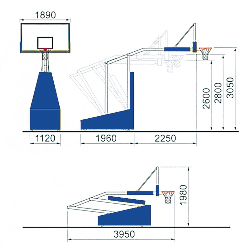 IMPIANTO BASKET TRASPORTABILE FIBA MECCANICO 225 ART.2413