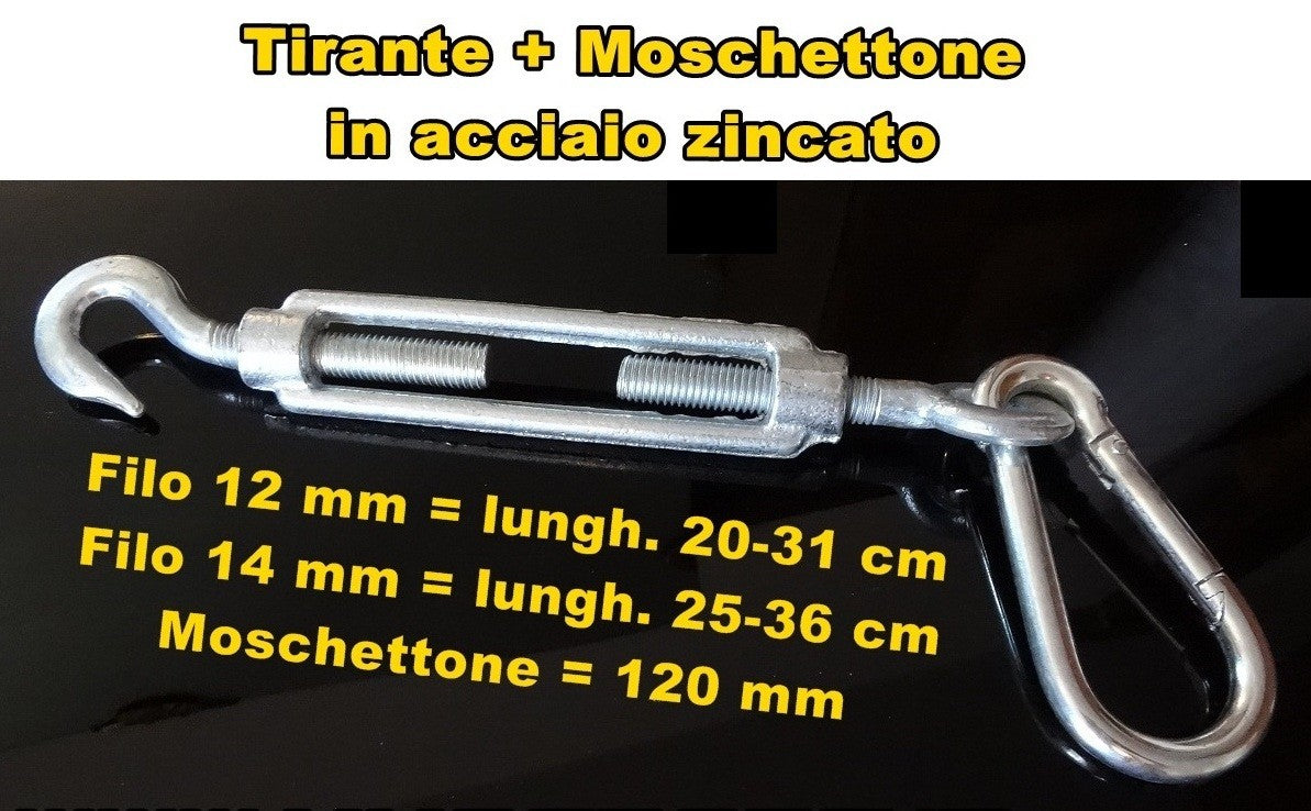 Tenditore con moschettone e morsetti in acciaio per corde ring cm 29