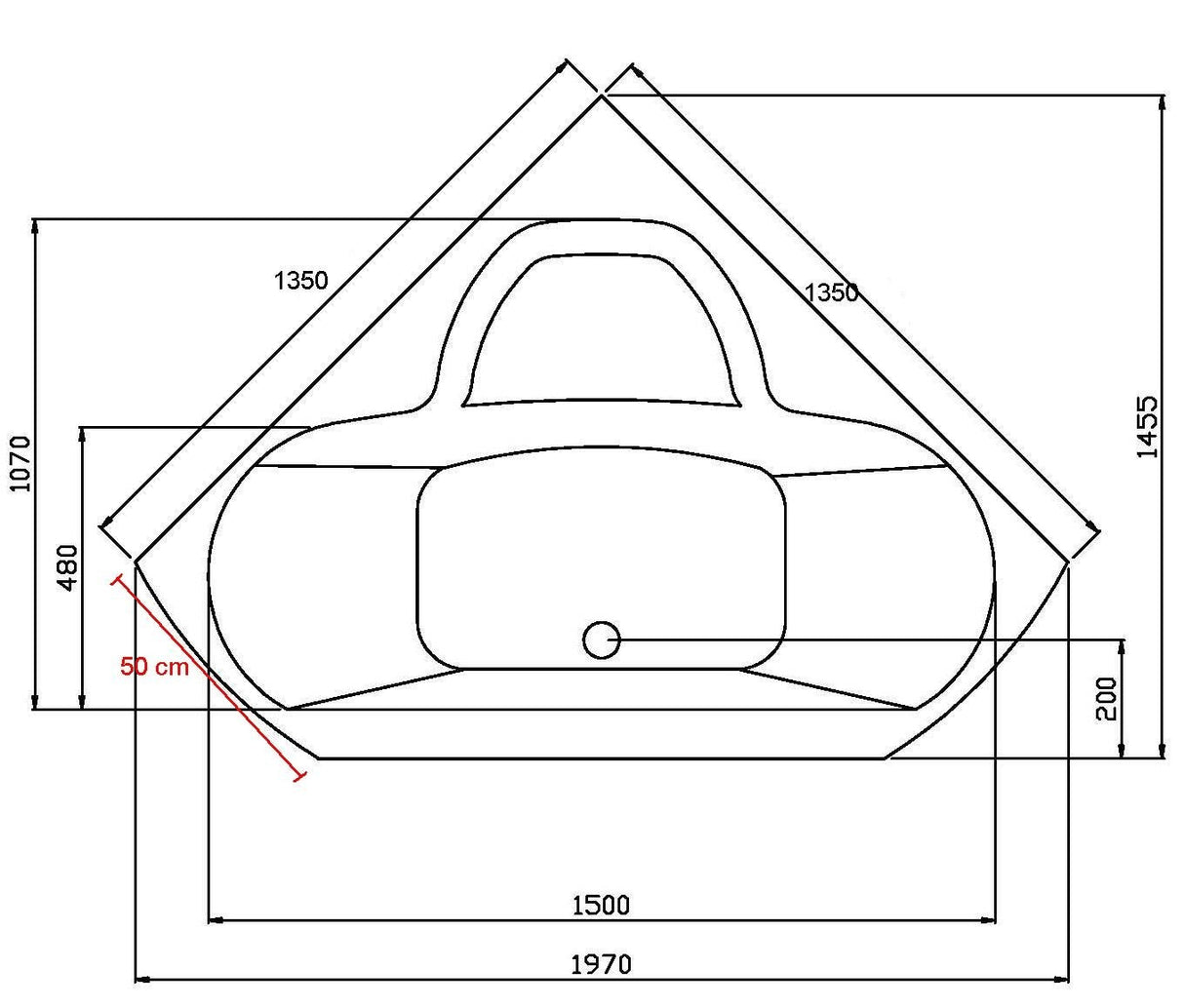 VASCA IDROMASSAGGIO ANGOLARE 1402 cm. 135X135X62