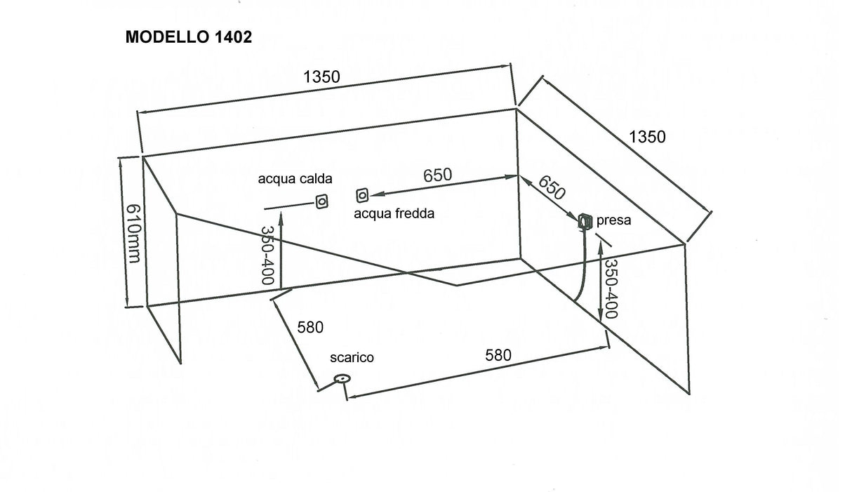 VASCA IDROMASSAGGIO ANGOLARE 1402 cm. 135X135X62