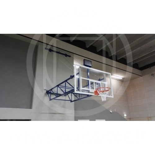 Impianto basket accostabile a parete Art B905 tabelloni  legno Omologato TUV secondo Norma UNI EN 1270 sbalzo 320cm