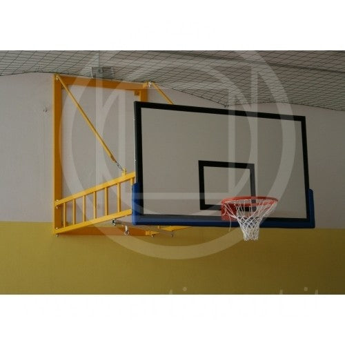 Impianto basket accostabile a parete Art B905 tabelloni  legno Omologato TUV secondo Norma UNI EN 1270 sbalzo 320cm