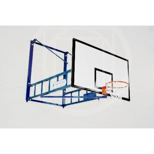 Impianto basket accostabile a parete Art B905 tabelloni  legno Omologato TUV secondo Norma UNI EN 1270 sbalzo 320cm