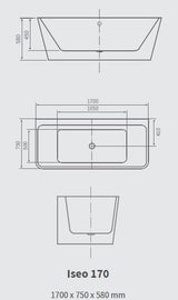 Vasca idromassaggio rettangolare massaggio rivitalizzante ISEO FREESTANDING Misure: 170x75x58 cm