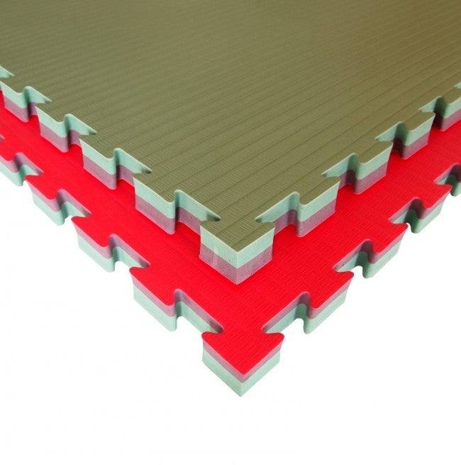 Tatami Incastro Judo JJ40X Eccellent Eva 100x100x4cm JJ40X-RV Rosso-Salvia Quantità Minima Per La Vendita 4 Moduli