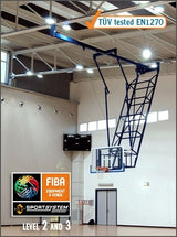 Impianto basket Top a soffitto chiudibile frontalmente o posteriormente verso l'alto omologato FIBA Art. S04070