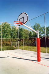 Impianto basket / minibasket monotubolare tondo in acciaio zincato, con bussole, tabelloni in lamiera, sbalzo 165cm Art. 4202