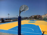 Impianto basket / minibasket monotubolare tondo in acciaio zincato, con bussole, tabelloni in lamiera, sbalzo 165cm Art. 4202