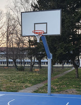 Impianto basket/minibasket monotubolare, tabelloni in resina melaminica, sbalzo 225 cm, fissaggio a terra con bussola, struttura smontabile Art 4213