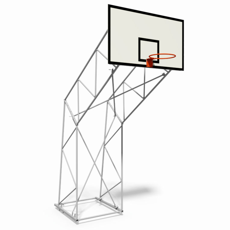 Impianto basket a traliccio in acciaio zincato, trasportabile, sbalzo 220cm con tabellone in resina melaminica montato su telaio rinforzato Art. 4257
