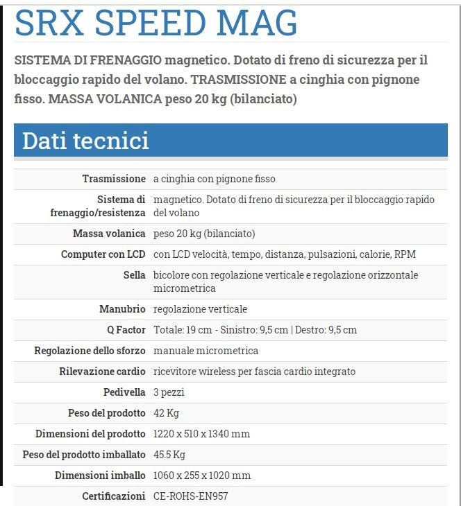 Spin Bike Toorx Srx-speed Mag Trasmissione A Cinghia