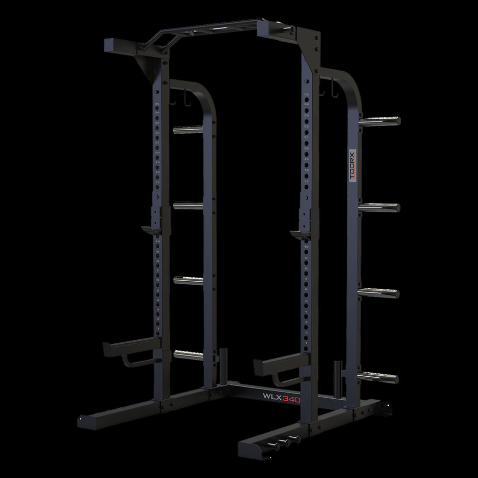 Half rack con 8 barre in acciaio per elastici toorx WLX-3400 e traliccio multipresa superiore