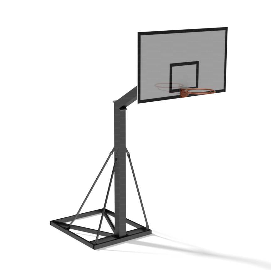 Impianto basket monotubolare fisso con base a terra,   Per interno, sbalzo 165cm, modello College, struttura verniciata, tabellone in legno art. 4254