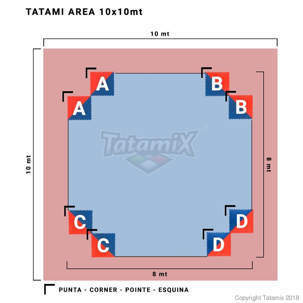 Tatami In Eva 100x100x2,5cm OTK25J Ottagono Approvato WT Rosso-blu Kit 8 Pezzi