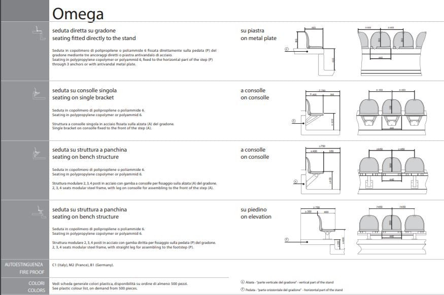 Seduta A Scocca Omega Polipropilene Ignifughe Classe 1 Con Anti UV