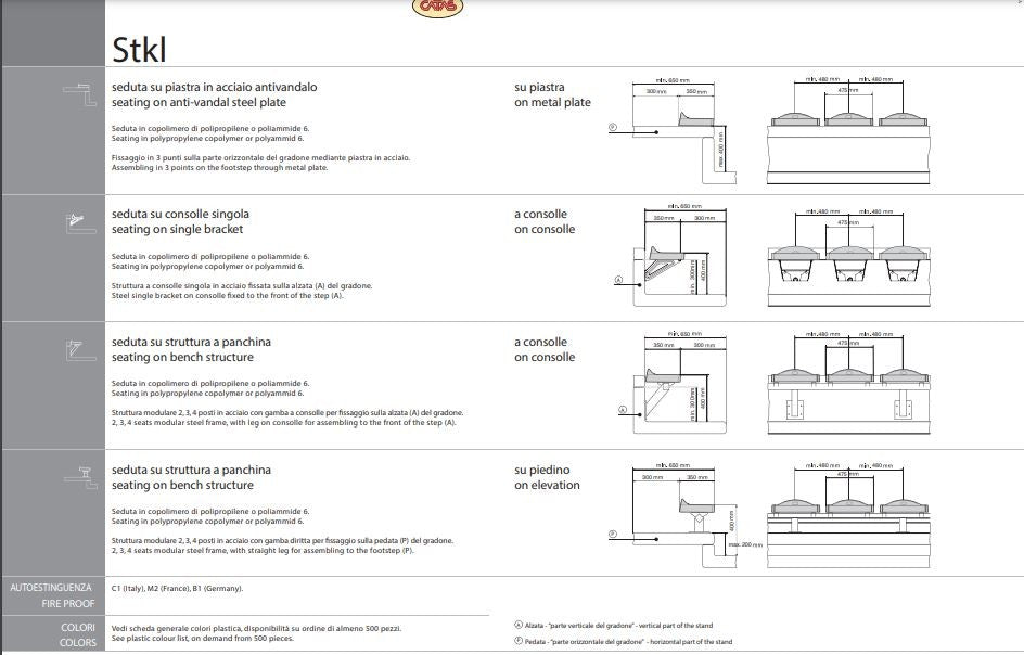seduta a scocca STKL per tribune e aree sportive polipropilene ignifuga anti uv senza schienale costo cadauna