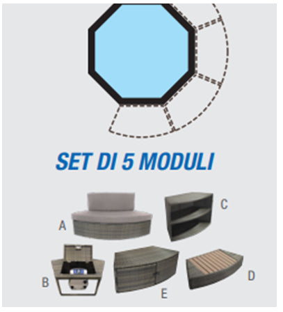 Spa idromassaggio octopus centro benessere 4-6 posti accessori e mobili compresi set da 5 pz