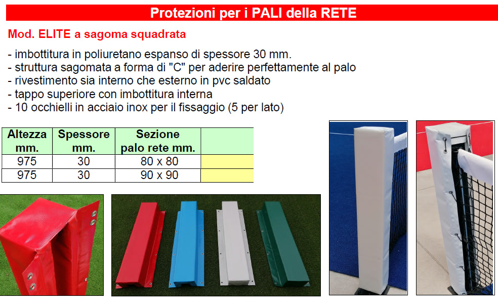 Protezioni campi Padel Antinfortunistiche set completo per 1 campo pali rete quadrati